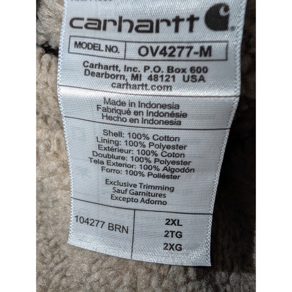 Carhartt Men's Brown Sherpa Lined Heavy Duty Work Vest 2XL Pockets Warm Outdoor - Picture 6 of 6